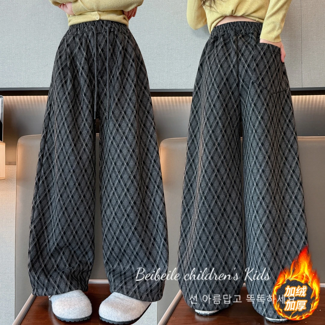 女童加绒女裤裤子2025冬季新款韩版休闲甜美儿童女裤裤子巴拉波拉