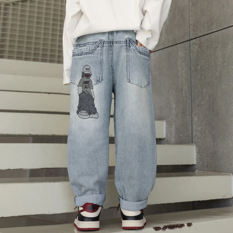 男童牛仔春秋青少年2025新款儿童洋气裤子春装大童帅气休闲裤