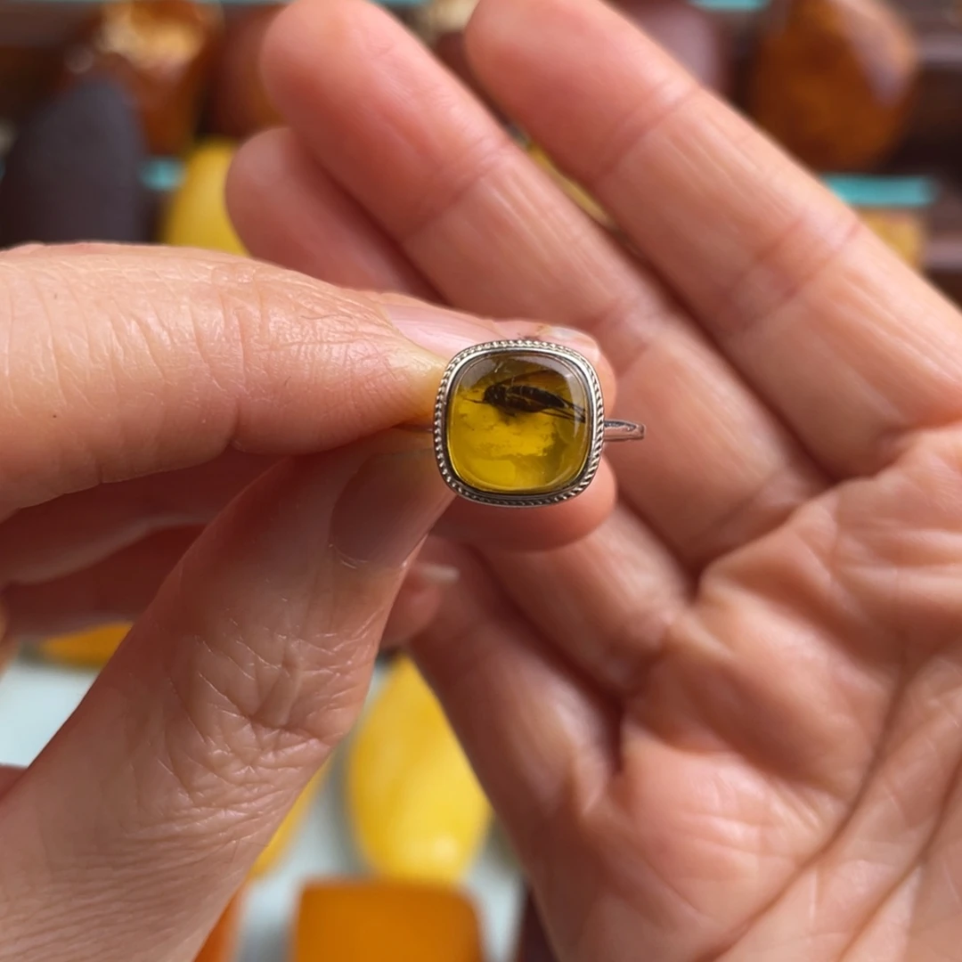 定制琥珀未镶嵌蜜蜡虫珀戒指