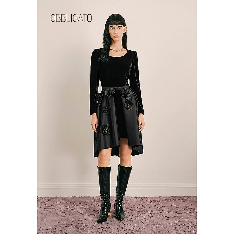 OBBLIGATO奥丽嘉朵秋冬1C34505200立体花卉两件套连衣裙