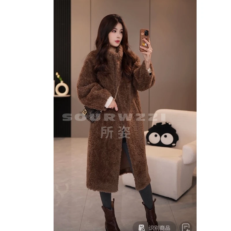 SOURWZZI/所姿新款冬季长款气质加厚休闲女士羊毛外套SZ-S77001