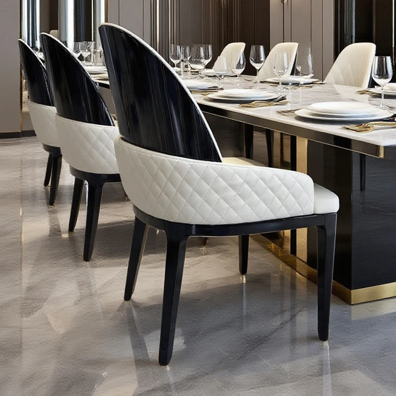 意式轻奢超纤皮真皮定制高端样板房别墅大平层豪宅烤漆双靠背餐椅