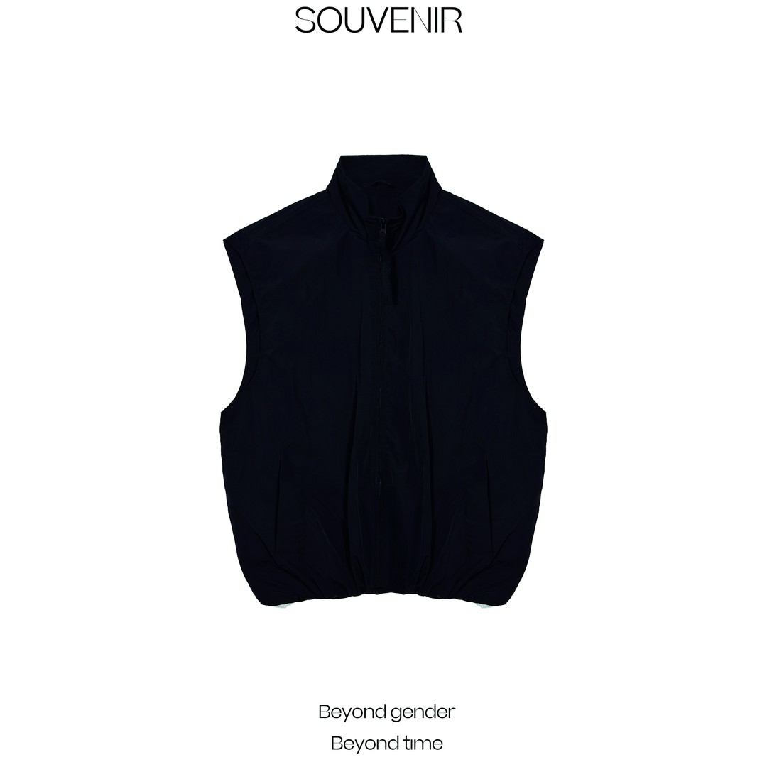 SOUVENIR户外休闲百搭时尚潮流夏季马甲立领黑色上衣