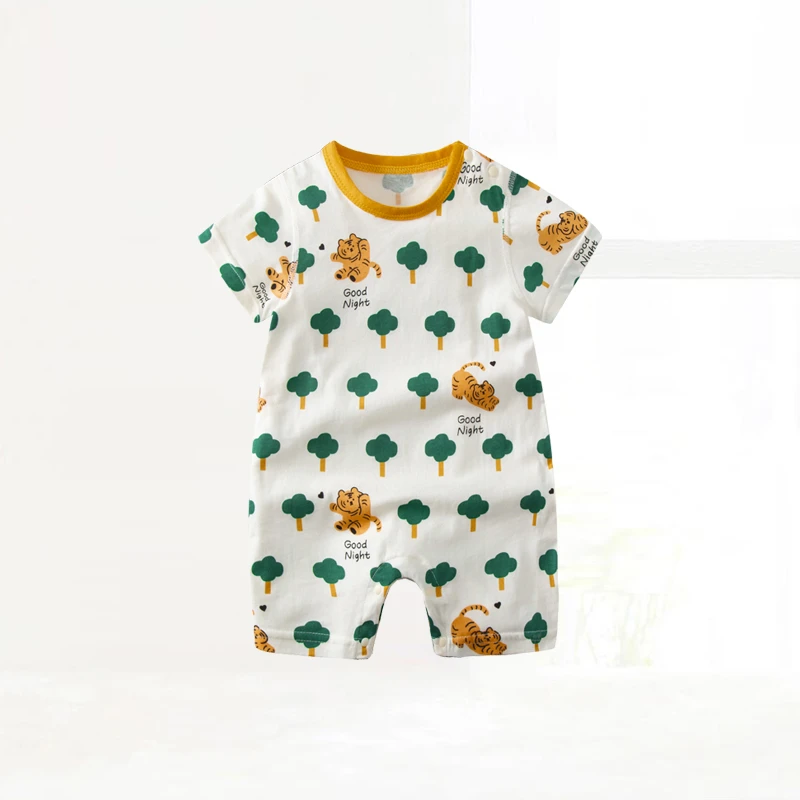 现货批发新款婴儿连体衣纯棉短袖肩开哈衣薄款夏季宝宝爬服衣服