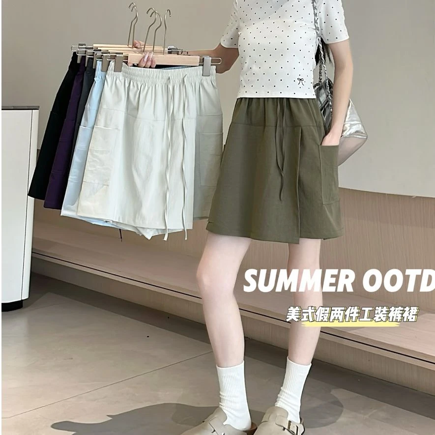 美式速干工装裙裤女夏薄款2025新款藏青色半身裙宽松休闲运动短裤