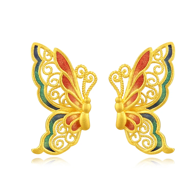 【传承】（未开价）福韵敦煌蝶舞仙梦古法黄金蝴蝶耳钉GH0200085