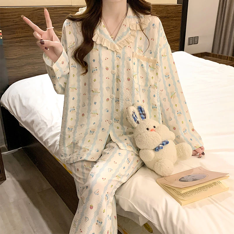 【工厂直销】睡衣女春秋季薄款云朵棉长袖甜美可爱新款家居服套装