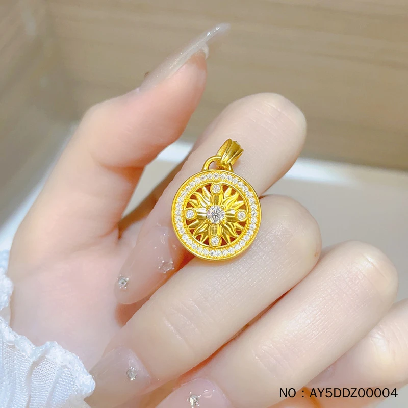 足金999黄金吊坠太阳花图腾圆盘吊坠项链新款送女友情人节礼物