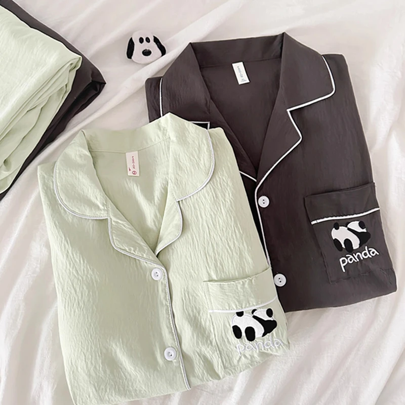 【情侣口袋熊猫】新春简约纯色睡衣少女可爱熊猫休闲男款套装家居服