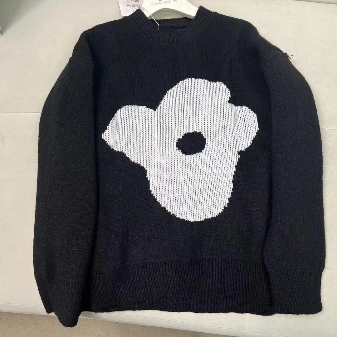 百搭秋冬季厚实宽松版花朵针织毛衣h1477