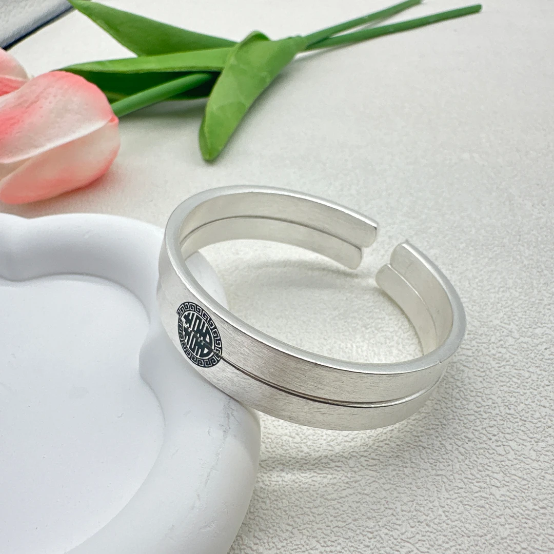 足银手镯 足银手镯 足银999.9手镯开口 简约精美可调节实心银镯子