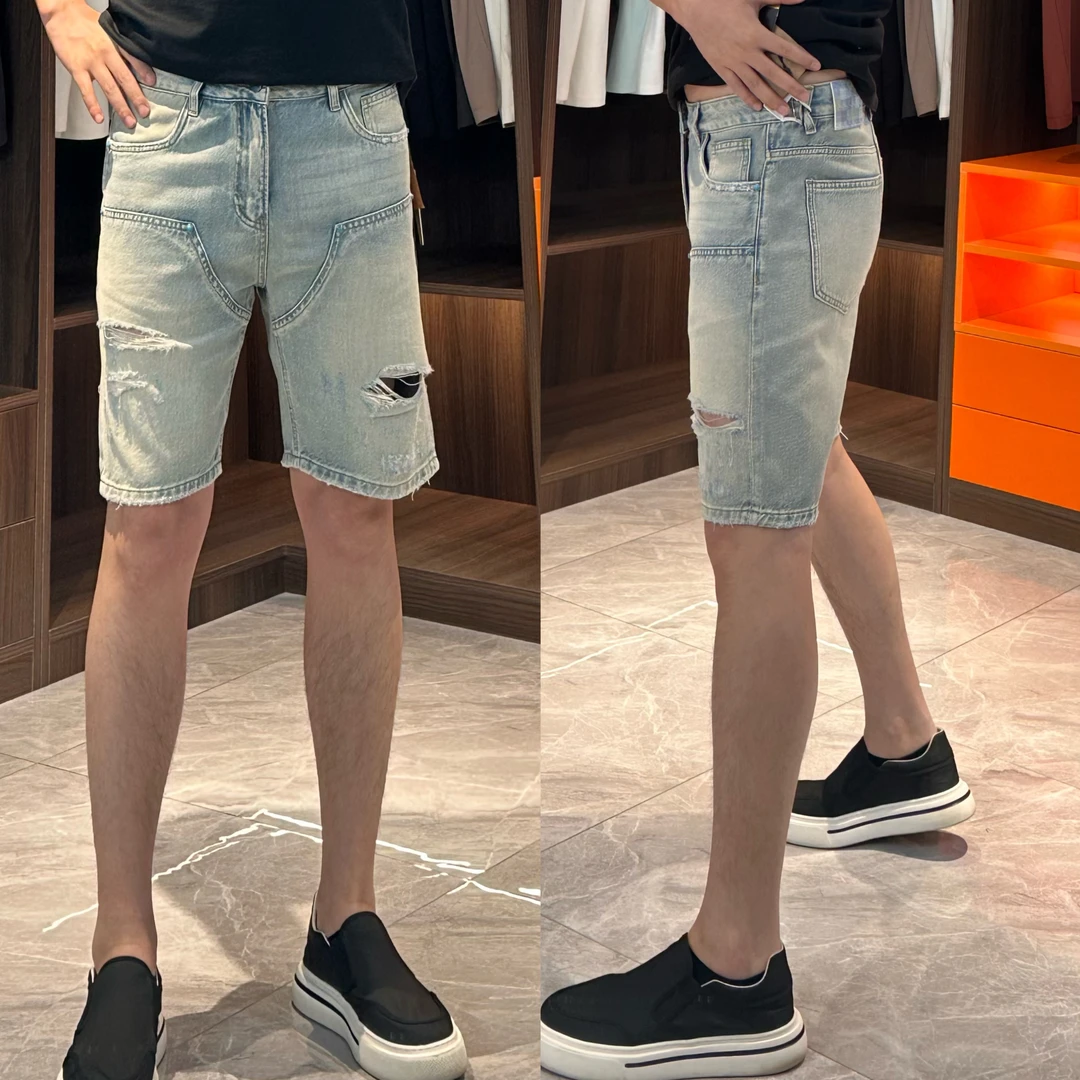 【短裤】568态度 夏季时尚男士经典牛仔蓝破洞休闲短裤