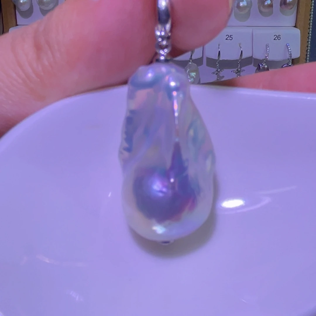 淡水珍珠天然淡水珍珠吊坠银S925镶嵌