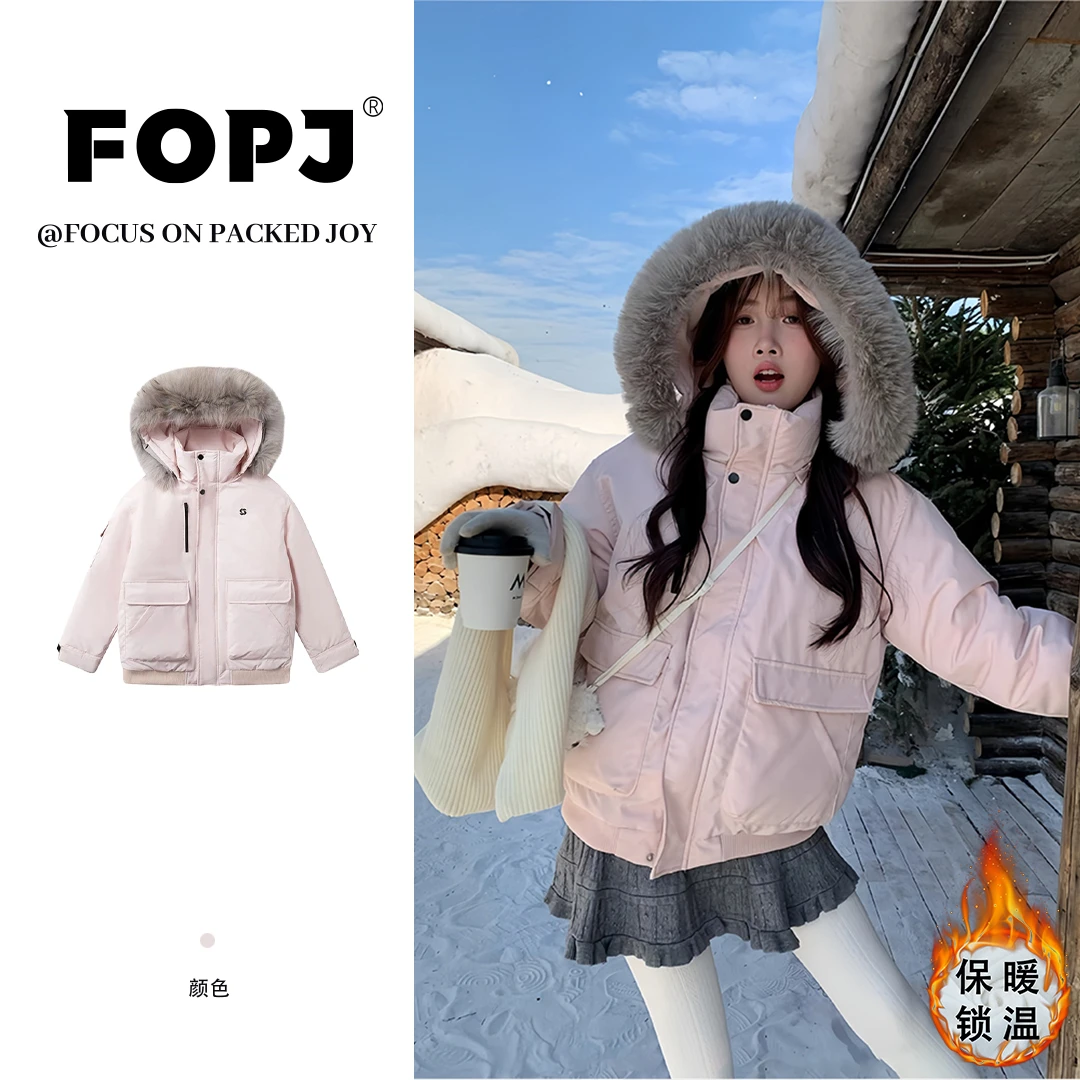 FOPJ韩系奶fufu派克服短款棉服女冬季新款宽松加厚保暖大毛领外套