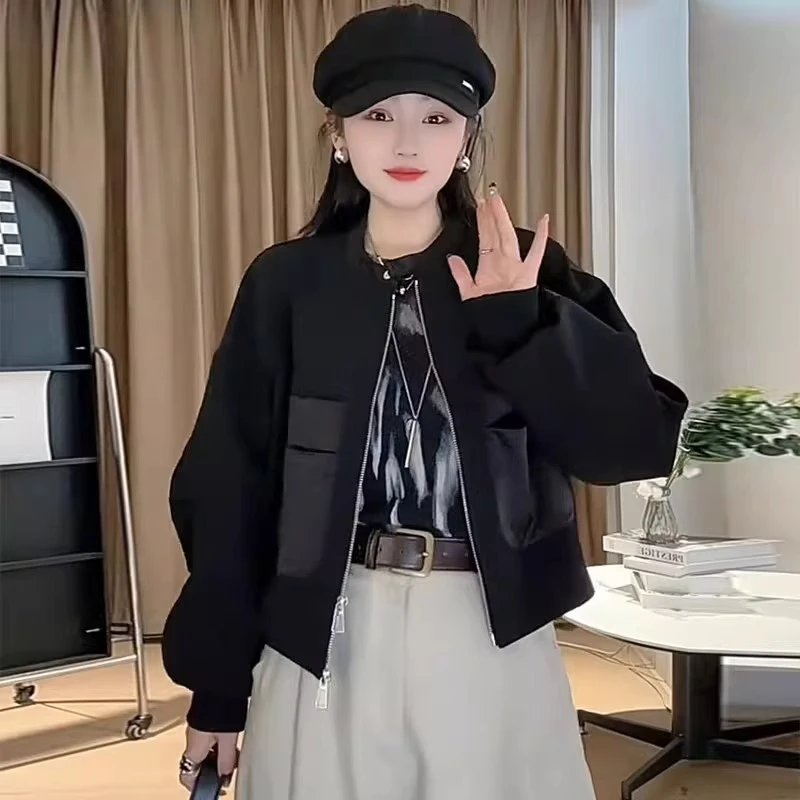2025秋季新款韩版休闲百搭小个子时尚立领短外套女夹克设计感上衣