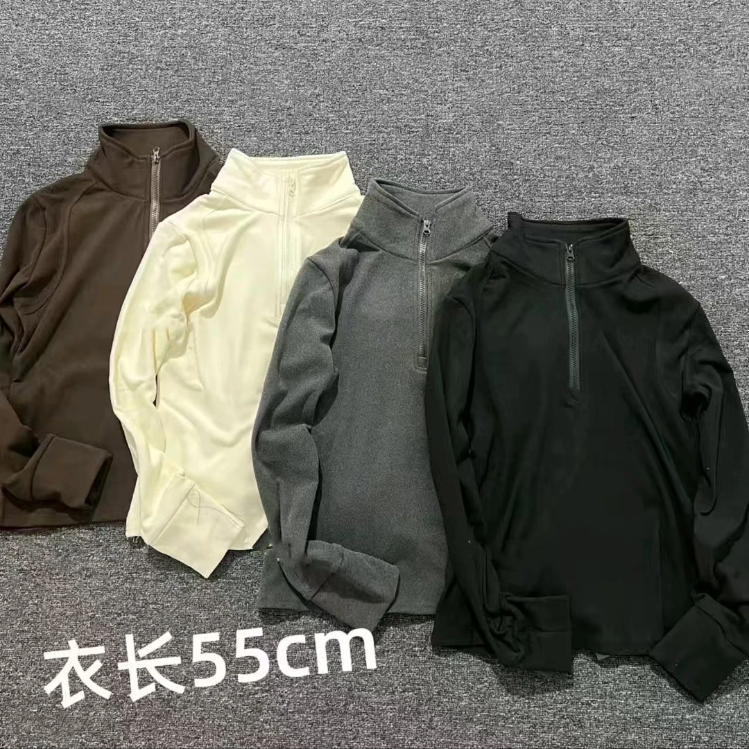 秋冬款设计感通勤立领长袖半拉链抗起球纯色T恤宽松型极简风