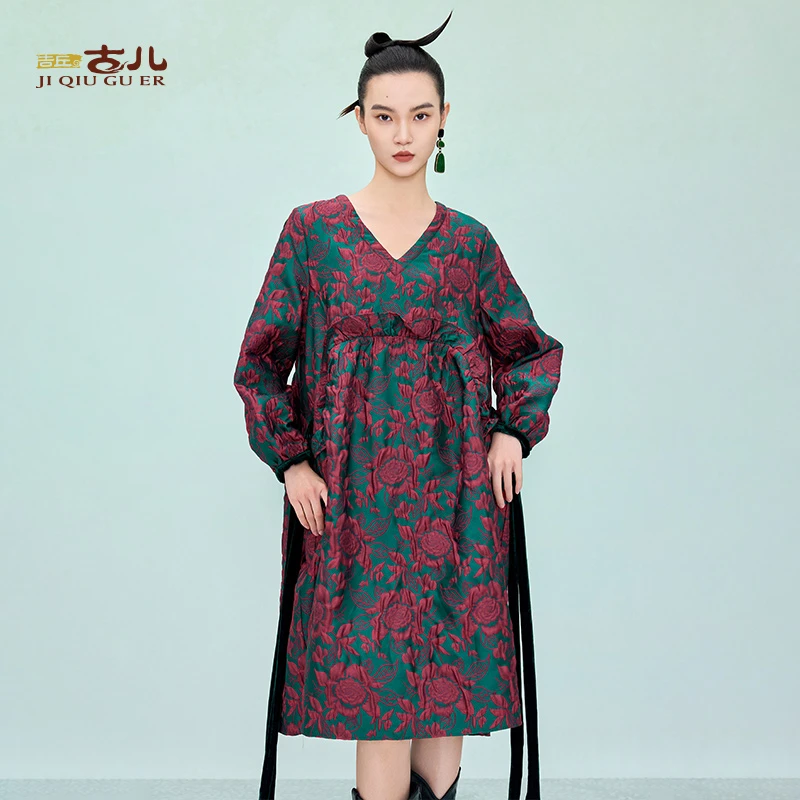 【蓉主专属】吉丘古儿红叶连衣裙提花减龄娃娃裙富家衣服女G251Y015