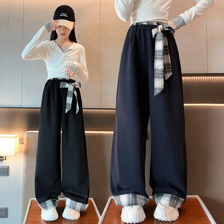 女童裤子春秋款大童洋气炸街阔腿裤儿童休闲长裤女孩初中生运动裤