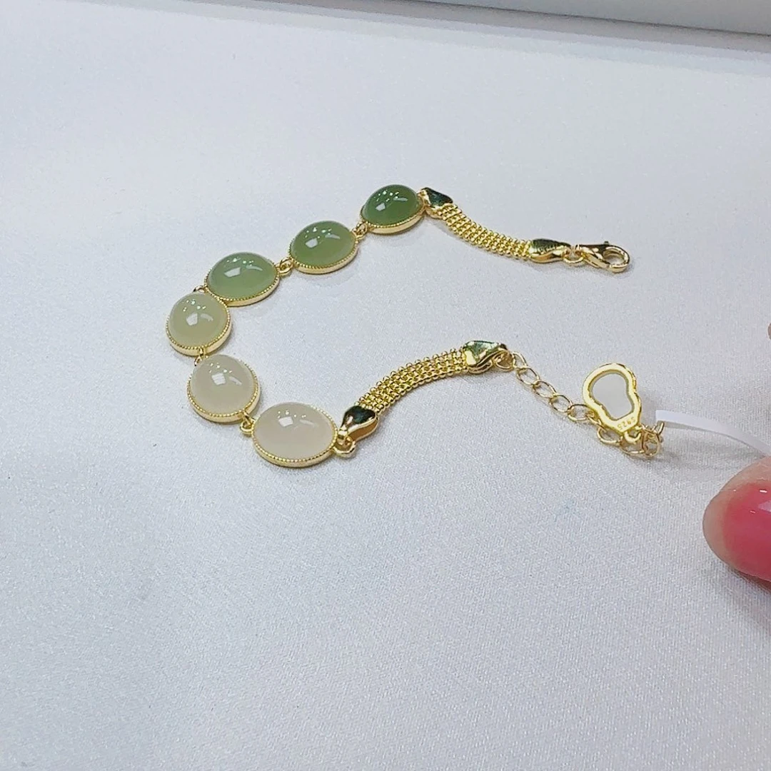 手链银S925镶嵌和田玉手链