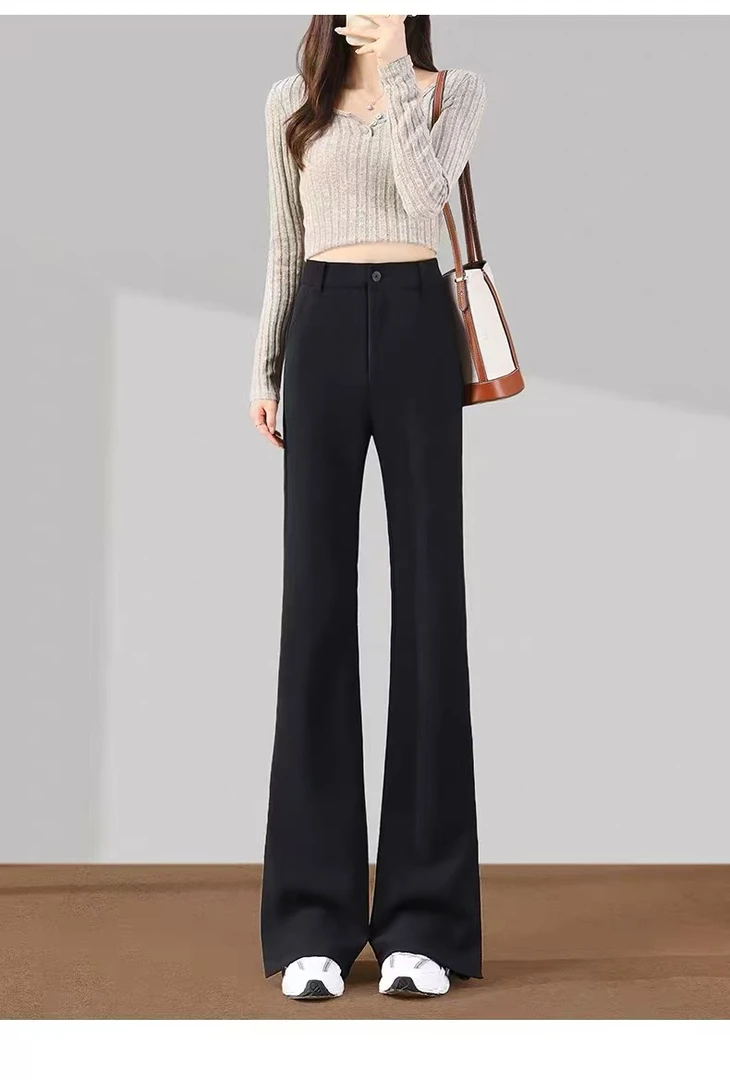 2025新款春秋歌蒂面料垂感显瘦弹力微喇裤女士