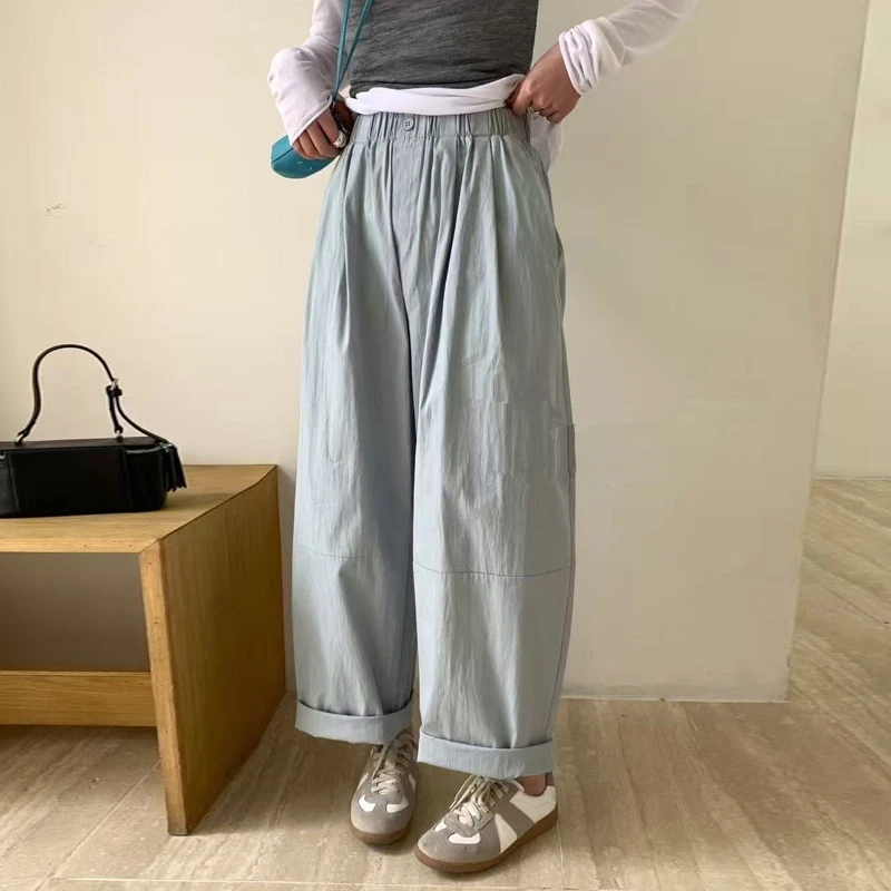 夏季薄款韩版九分气球裤女宽松休闲山本裤子显瘦卷边工装阔腿裤