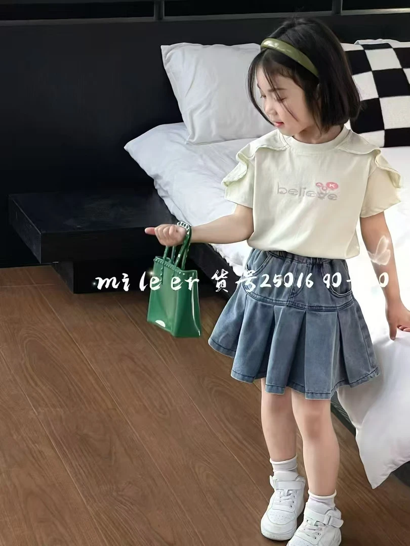 5016夏季牛仔短裙套装新款夏款童装时尚休闲洋气