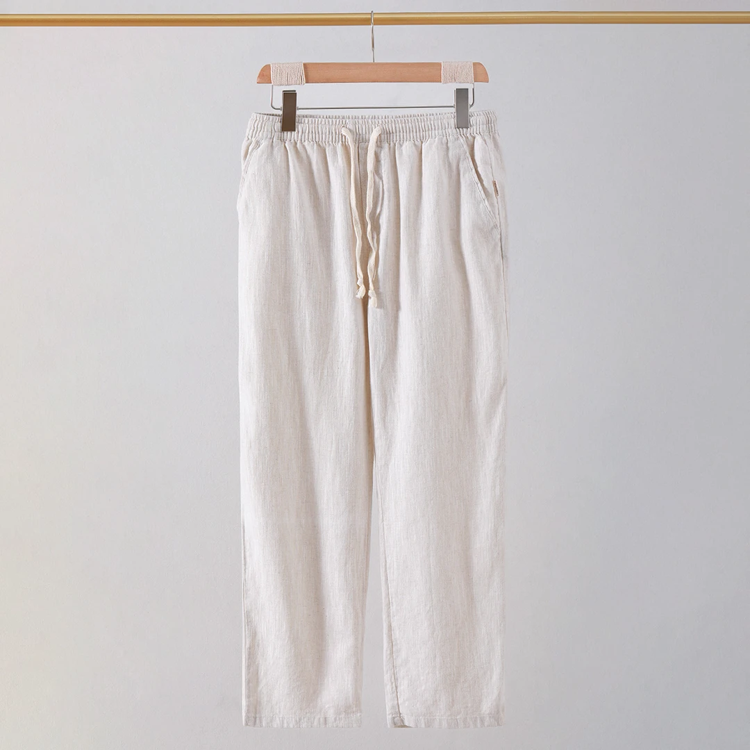 【苍雷-断码款】男士苎麻长裤中腰纯色宽松棉麻休闲裤文艺百搭