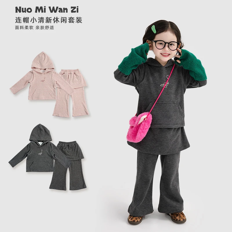 【炙热阳光】儿童韩系连帽印花上衣屁帘裤两件套（秋冬款）WZJ-26516