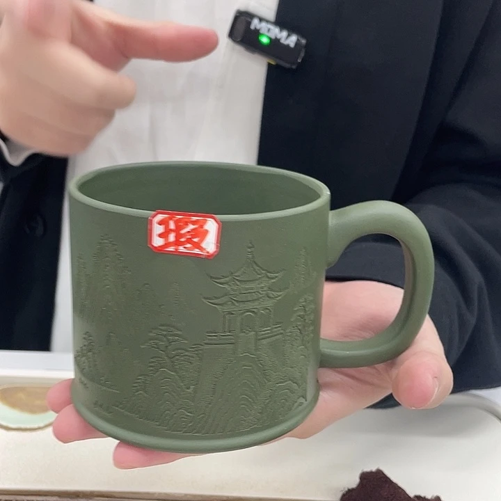 茶杯紫砂民国绿泥刻绘盖杯无盖