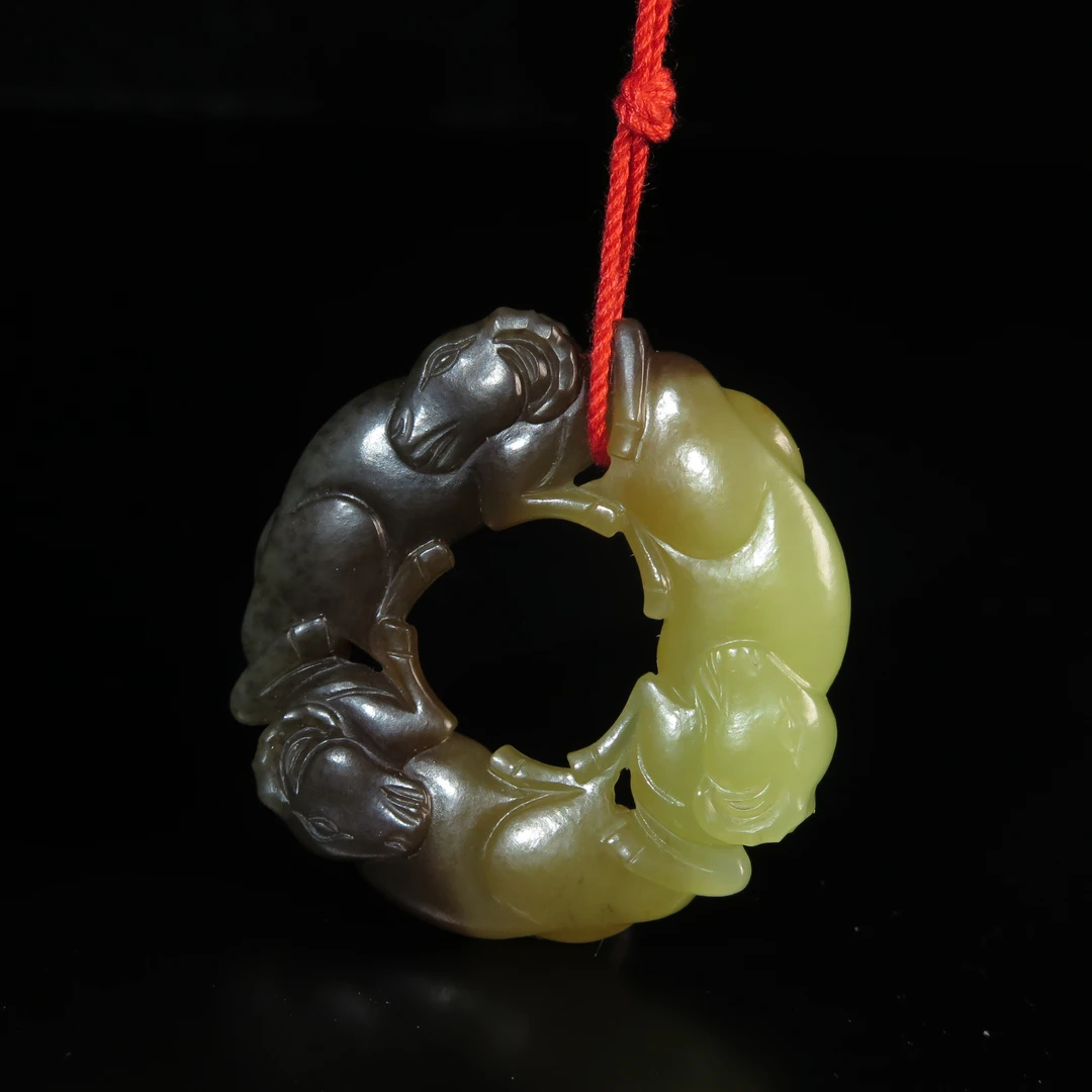 清中期三阳开泰玉佩/MZ039310/和田玉/民族文物