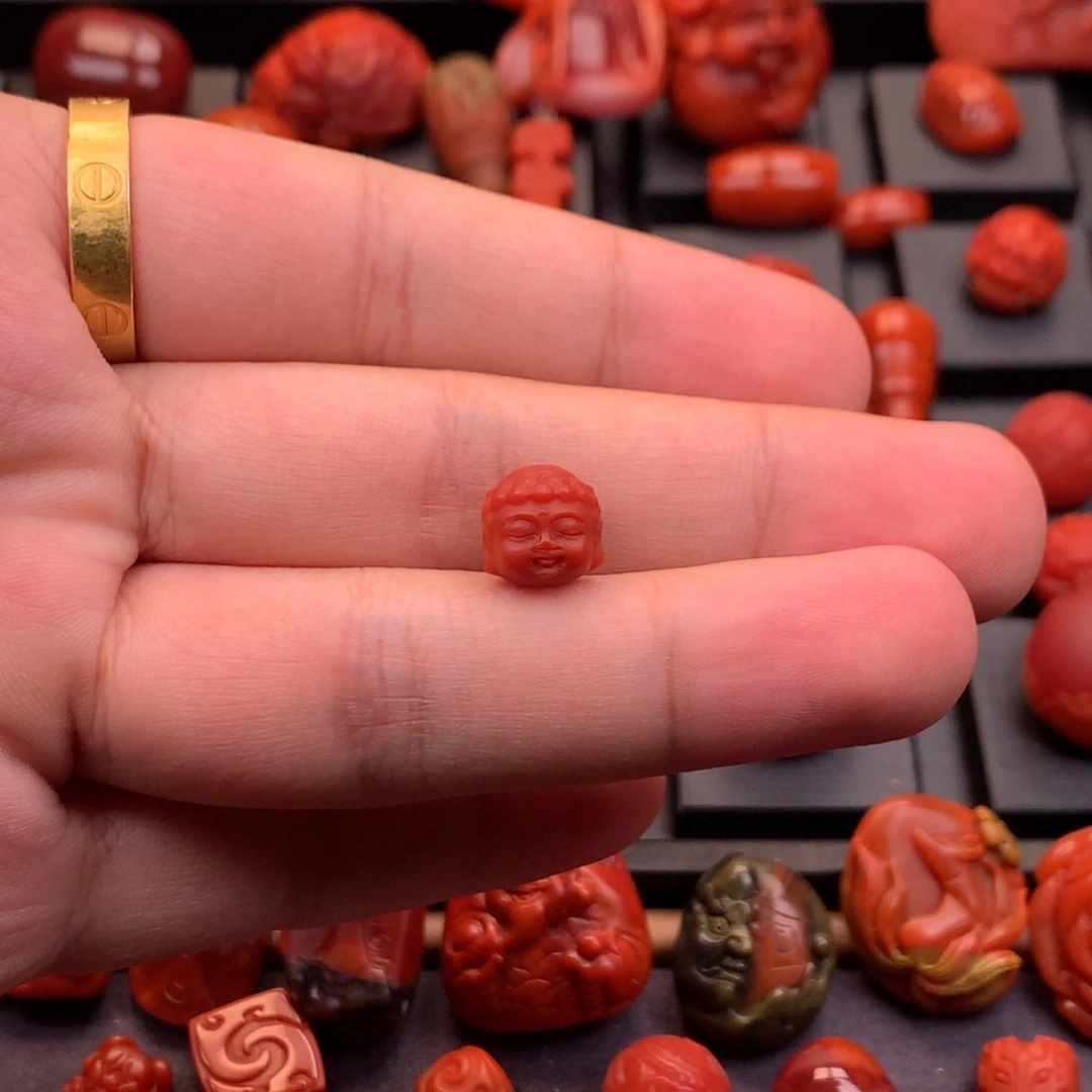 南红玛瑙未镶嵌南红精工雕刻宝宝佛头配饰10.6mm