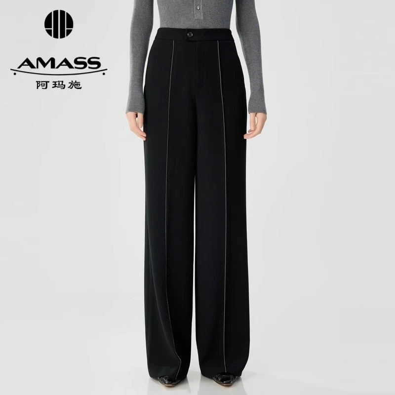 AMASS/阿玛施【超模裤】设计感简约显瘦时尚高腰阔腿裤直筒裤510050