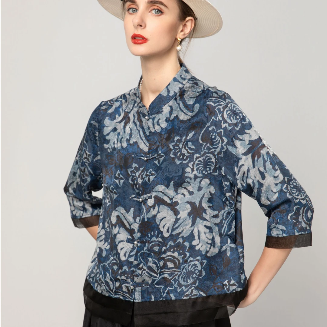 五色风马SJ25A2211短外套夏季复古宽松中国风印花小众设计感时尚