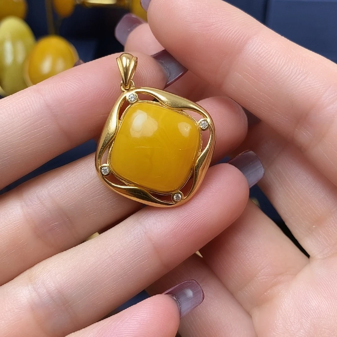 蜜蜡吊坠(不含链)银S925镀金镶嵌