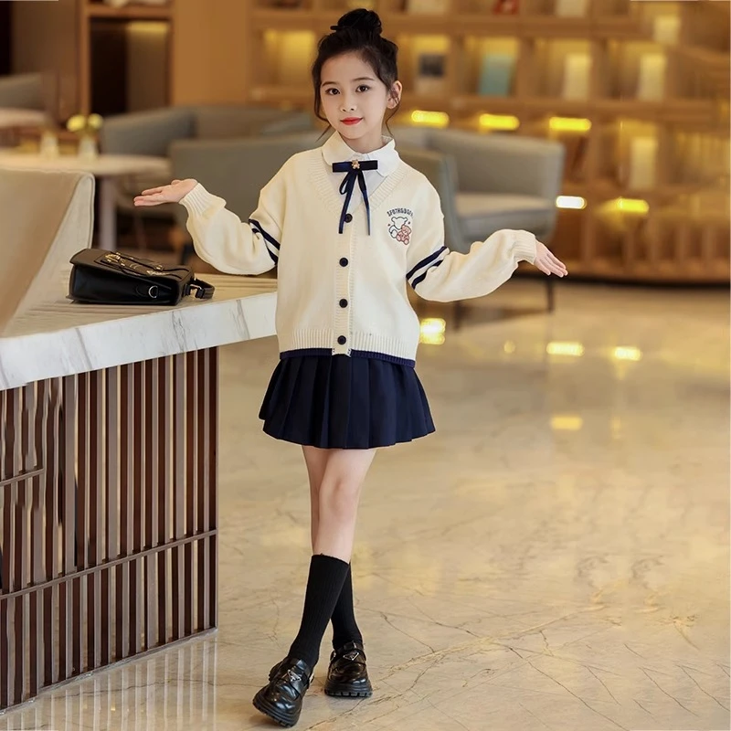 女童学院风套装童装款2024新款jk英伦风韩版百褶裙表演裙子洋气