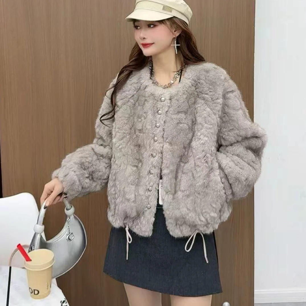 休闲风女保暖气质冬季软糯短外套翻领小香风宽松网红