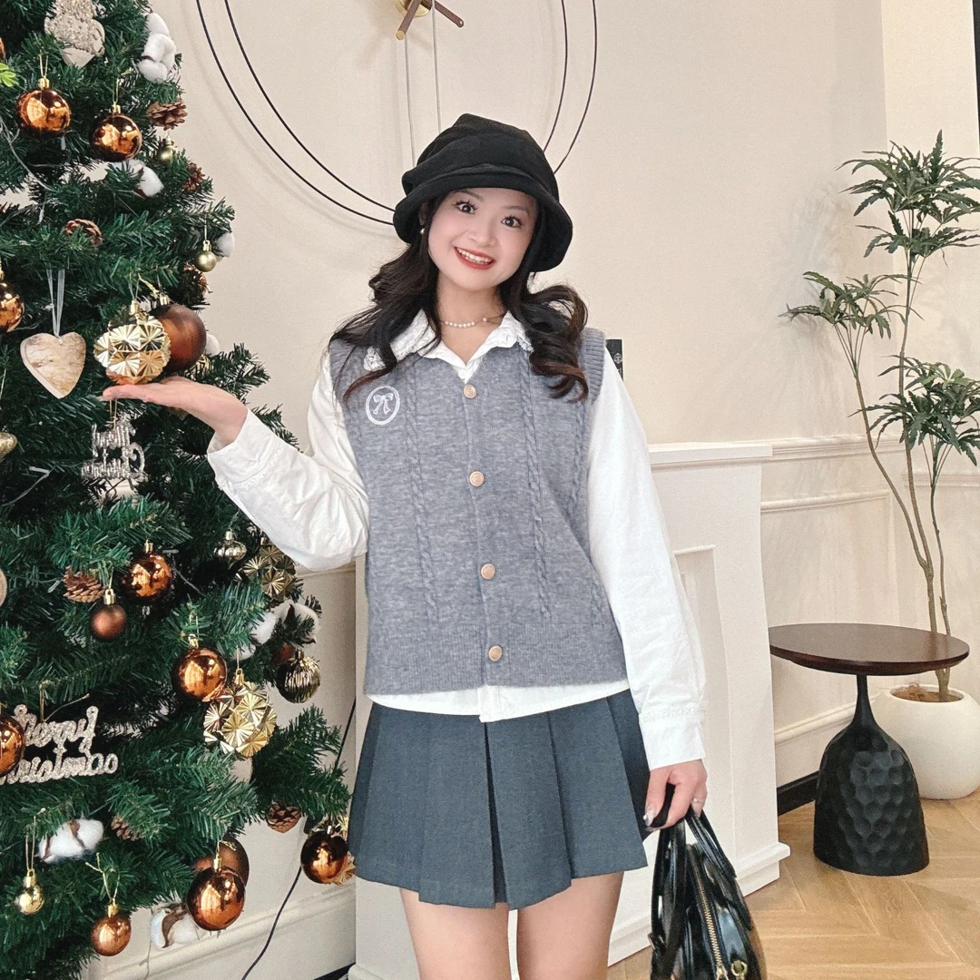 【PGXIAOM】小二定制灰色蝴蝶结针织毛衣马甲MJ9673