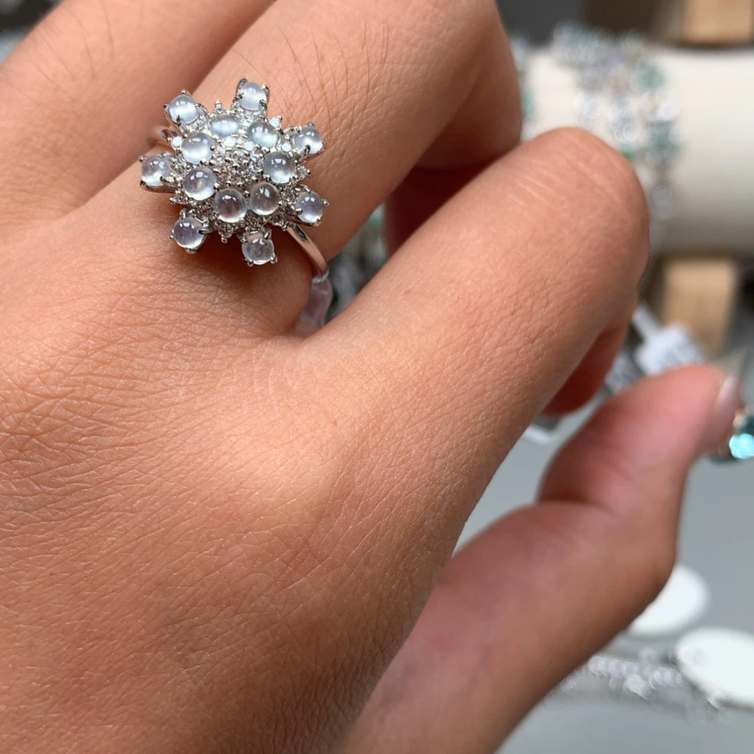 翡翠戒指银S925镶嵌戒指