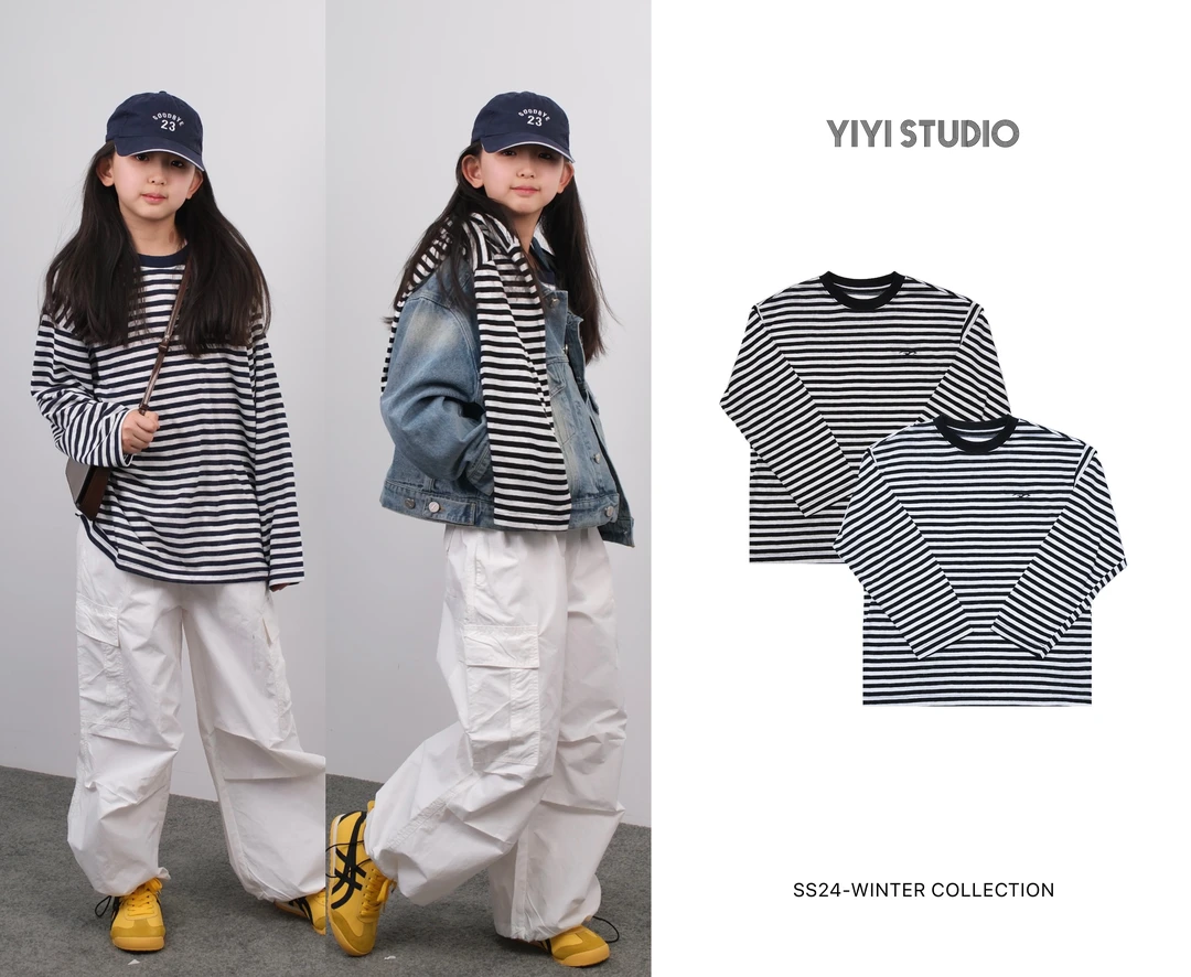 YiYi 童装两色条纹轻薄长袖T恤0444