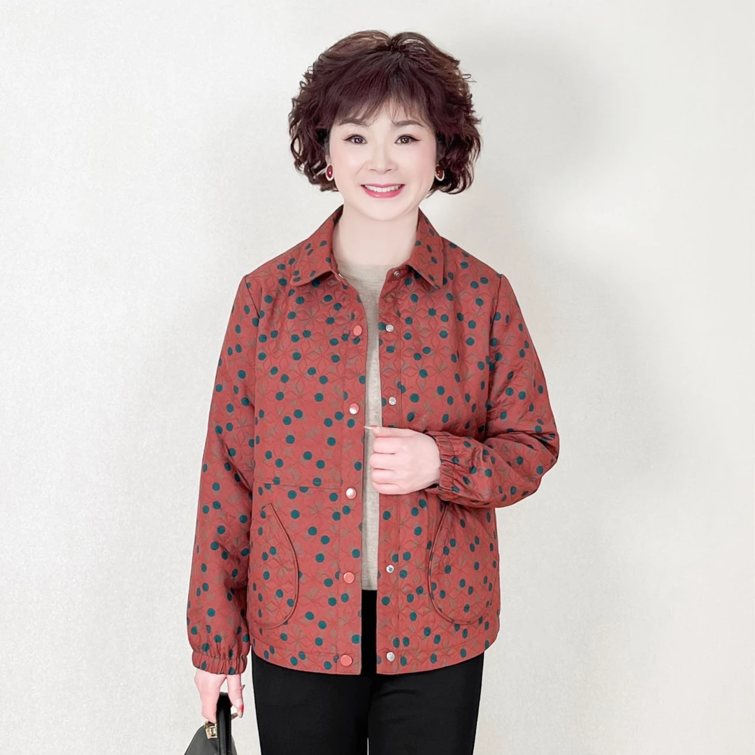 MUYUEZI/妈妈春装新款外套洋气中老年女春秋夹克风衣大码长袖上衣