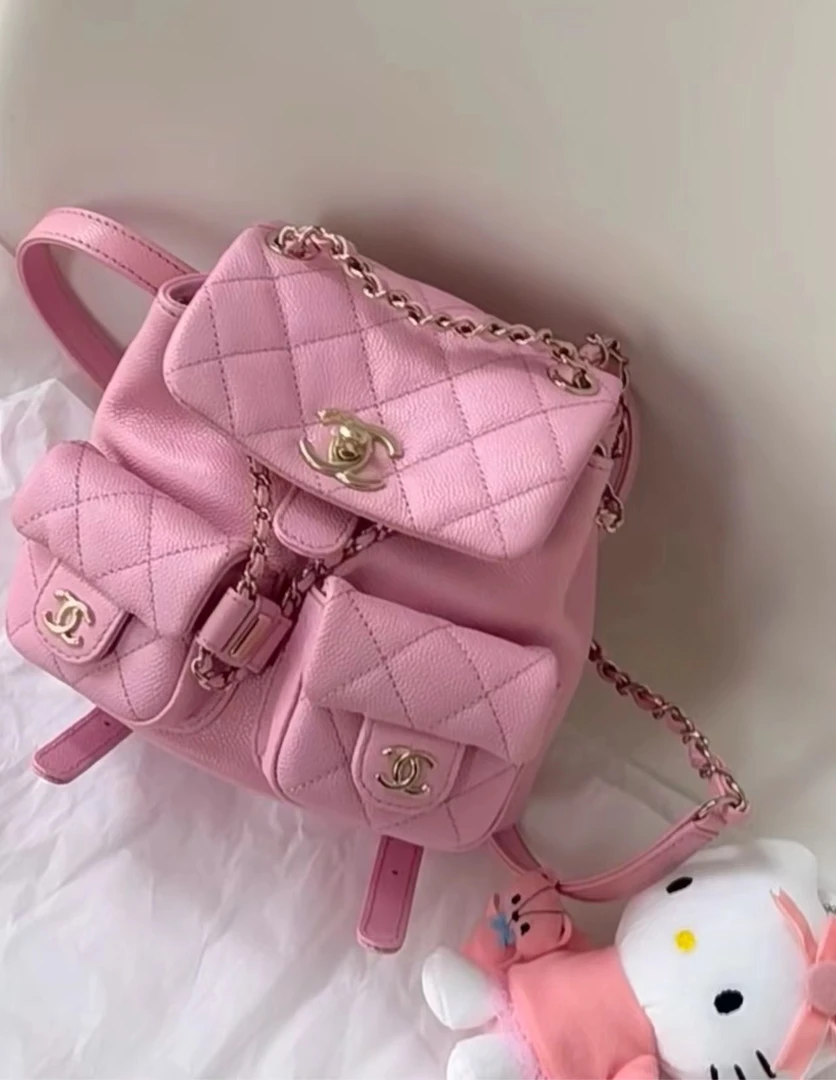 99新 Chanel/香奈儿 樱花粉中号蛙蛙双肩包 21cm 芯片款 16450988