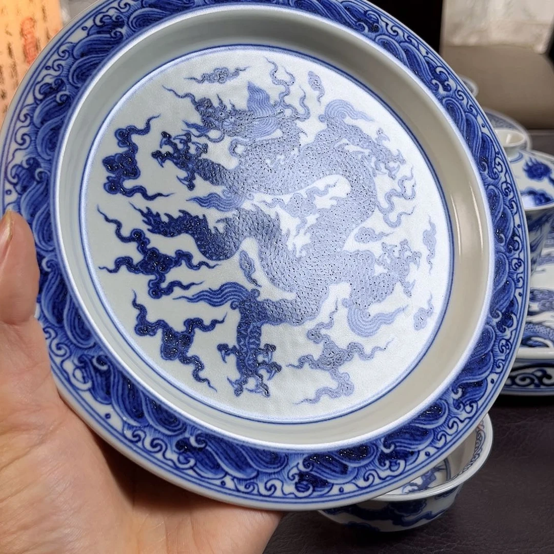 朝岚夕霞至正元青花龙纹壶承全手绘原矿釉烧制