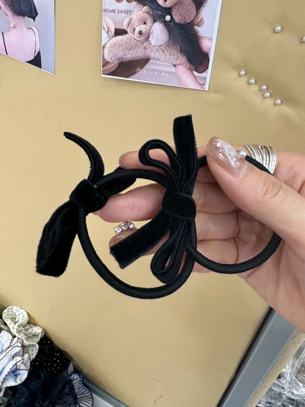 麻花辫丝绒蝴蝶结小发绳