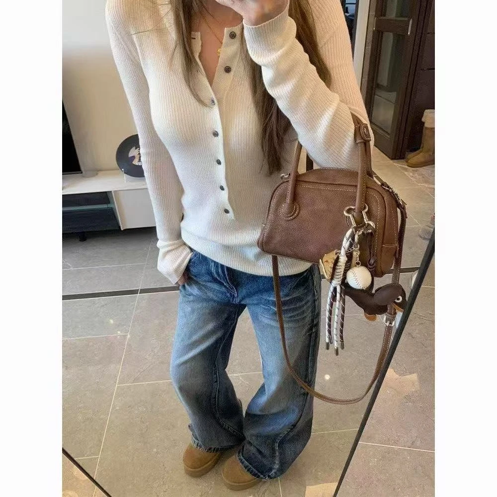 小众纽扣长袖秋冬内搭短款上衣辣妹修身A321-game周边