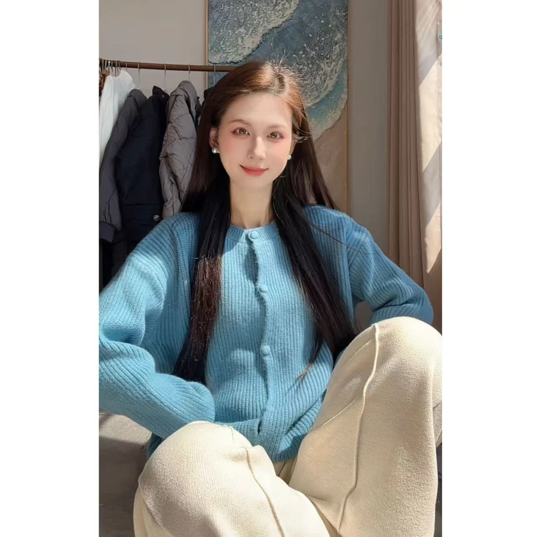 橘色毛衣外套女秋冬温柔慵懒风软糯宽松外穿圆领针织开衫