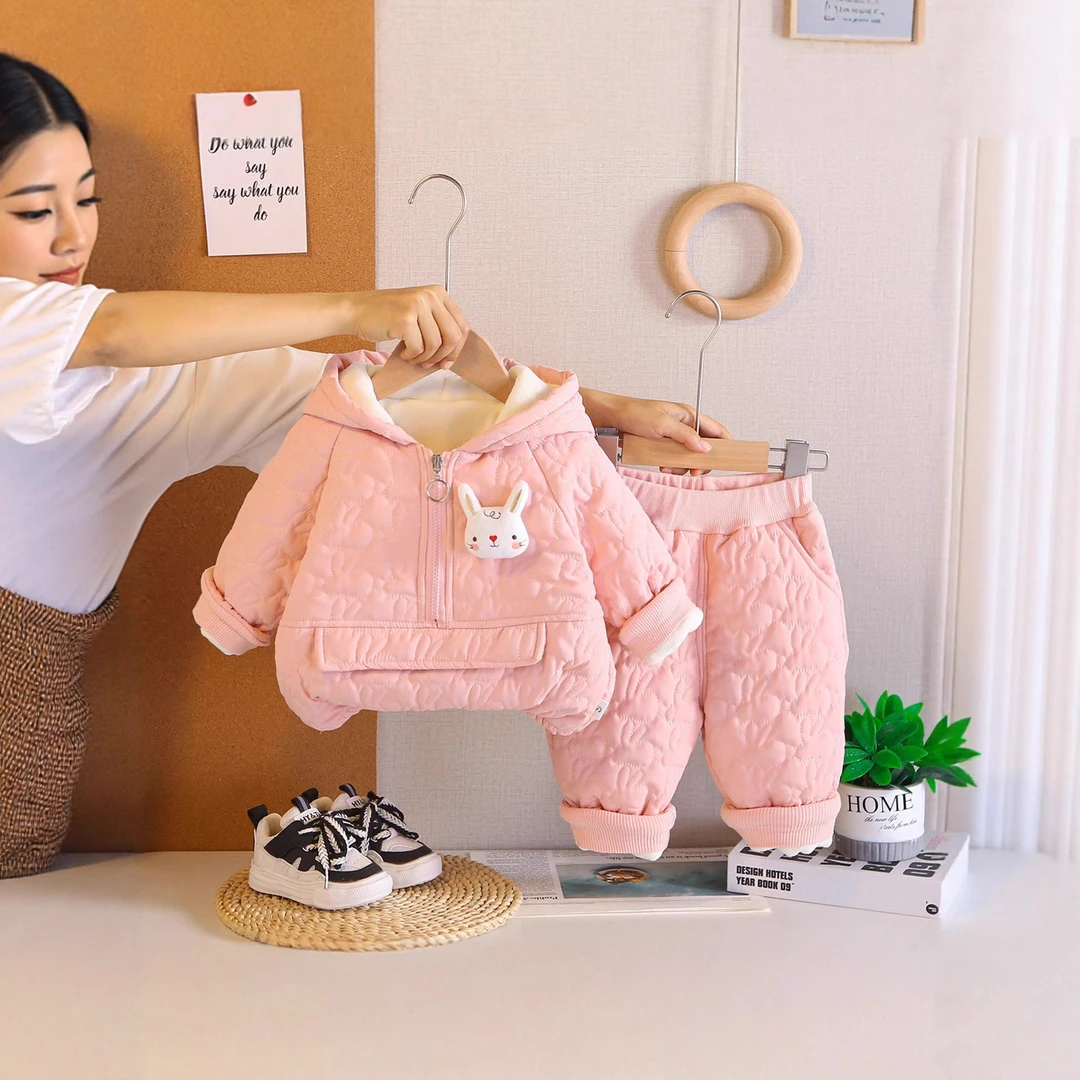 【沫沫家】女童款秋冬季洋气儿童保暖棉衣套装加绒加厚冬装两件