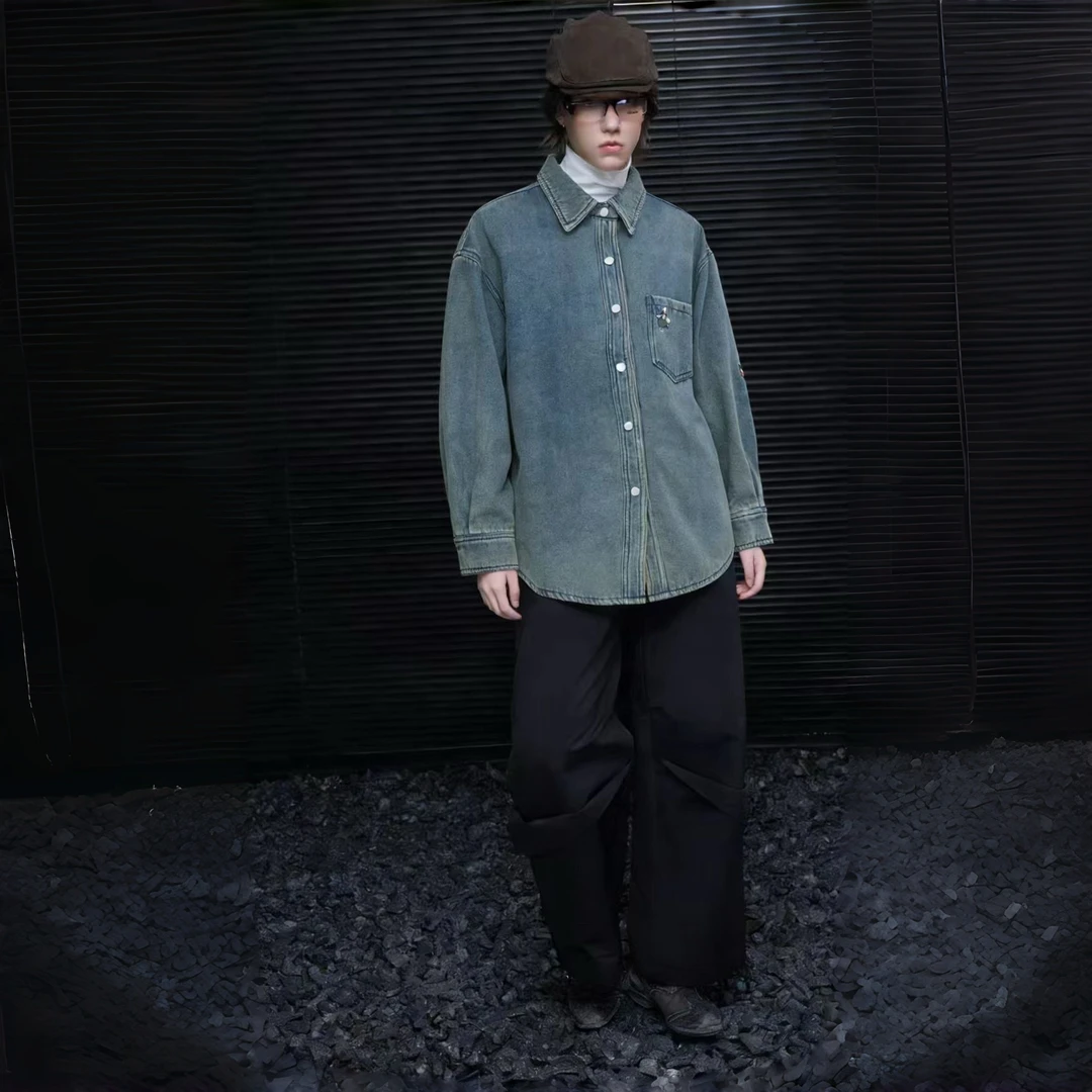 3202有瑕疵～刺绣小鸭～加绒加厚牛仔衬衫