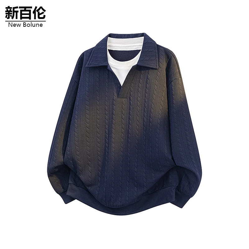 新百伦/NEW BOLUNE潮牌卫衣男秋季新款百搭假两件复古长袖上衣