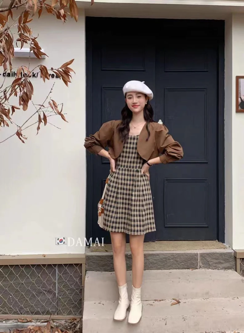 863/法式高级感洋气开衫吊带连衣裙两件套(裙长