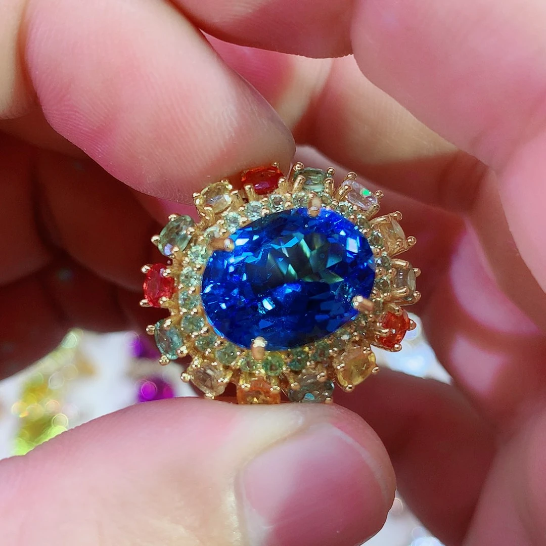 托帕石戒指银S925镶嵌